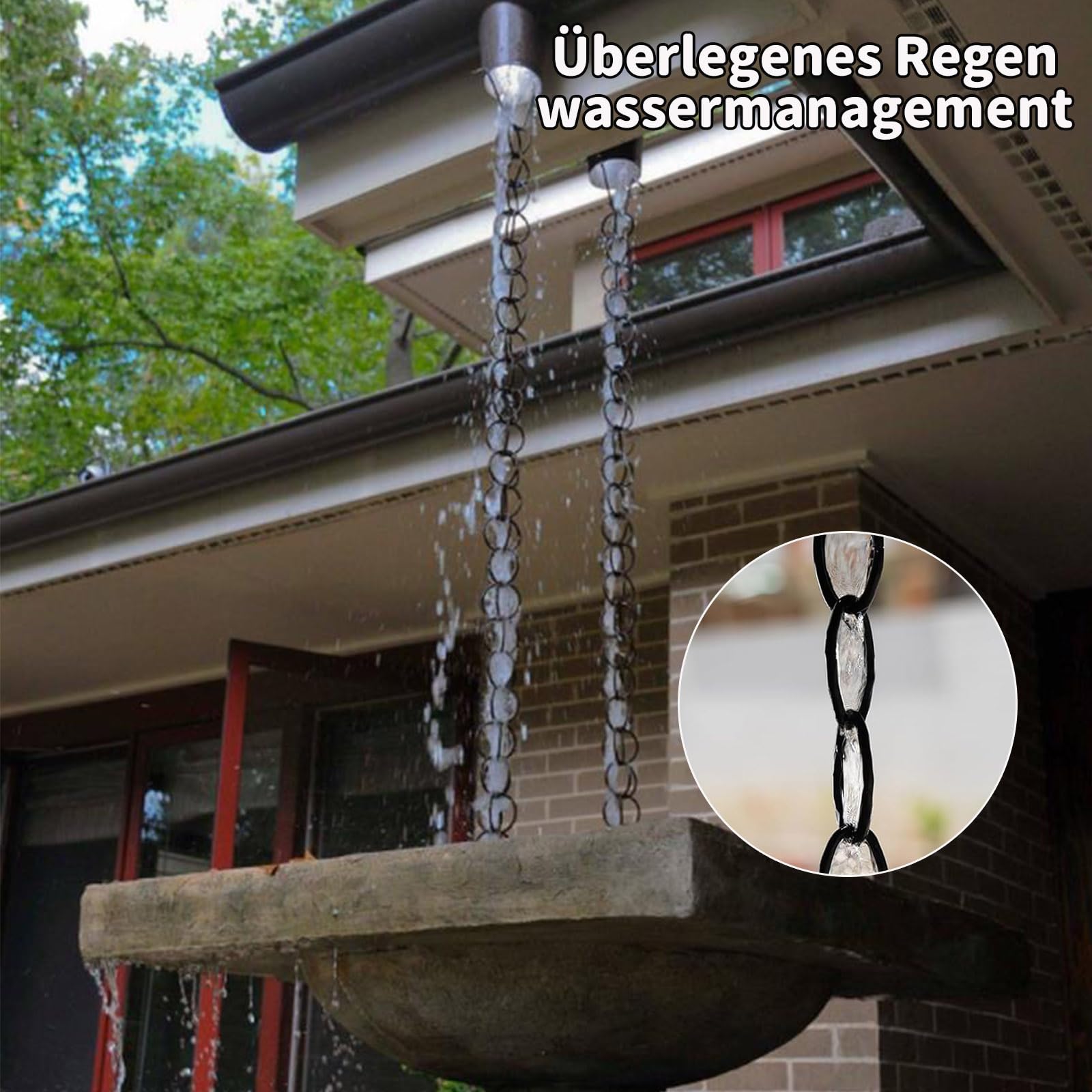 Regenkette Ablaufkette,den Außenbereich,Dachrinnenadapter,Zur Traufenentwässerung,Haustraufen,Garten,Veranda und Terrasse,Als Regenfallrohr,Outdoor-Dekoration,Alternative zu Wasserelementen