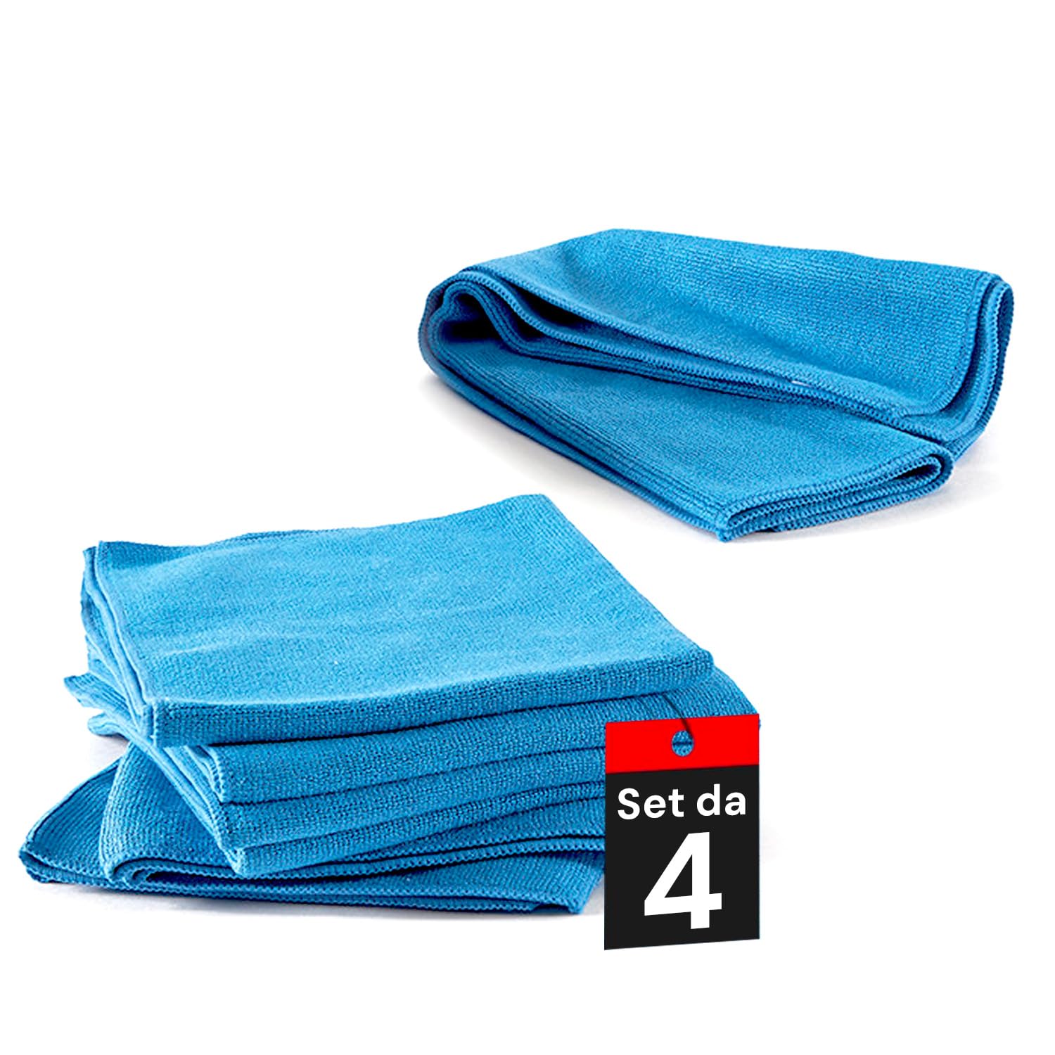 Set 4 Panni In Microfibra 40×40 Cm – Vetri, Lucidatura, Multiuso E Corallo, Kit Pulizia Per Auto E Casa