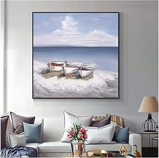 Quadri Moderni Paesaggio Marino Astratto Barche sul Fiume Pittura a Olio su Tela Paesaggio Dipinto Poster Stampe murali per Camera da Letto Home Decor 23.6x23.6in (60x60cm) x1pcs Senza Cornice