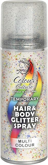 Colour Culture Glitter Spray for Skin, Face, Hair & Clothing, Multicolour 125ml Quick Drying Long Lasting Waterproof Sparkly Shiny Hairspray for Prom Festival Rave Stage Makeup, Gifts for Women,