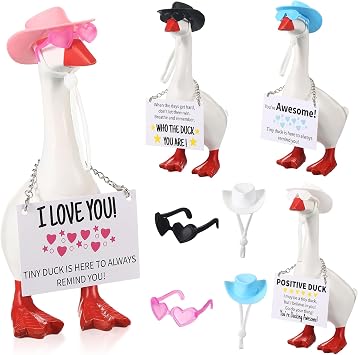 7 Inch Mini Desk Goose Inspirational Support Kit with Hats and Glasses Chains Inspirational Support Cards Funny Desk Accessories Valentines Birthday House Warming Gift Office Home Table Decor