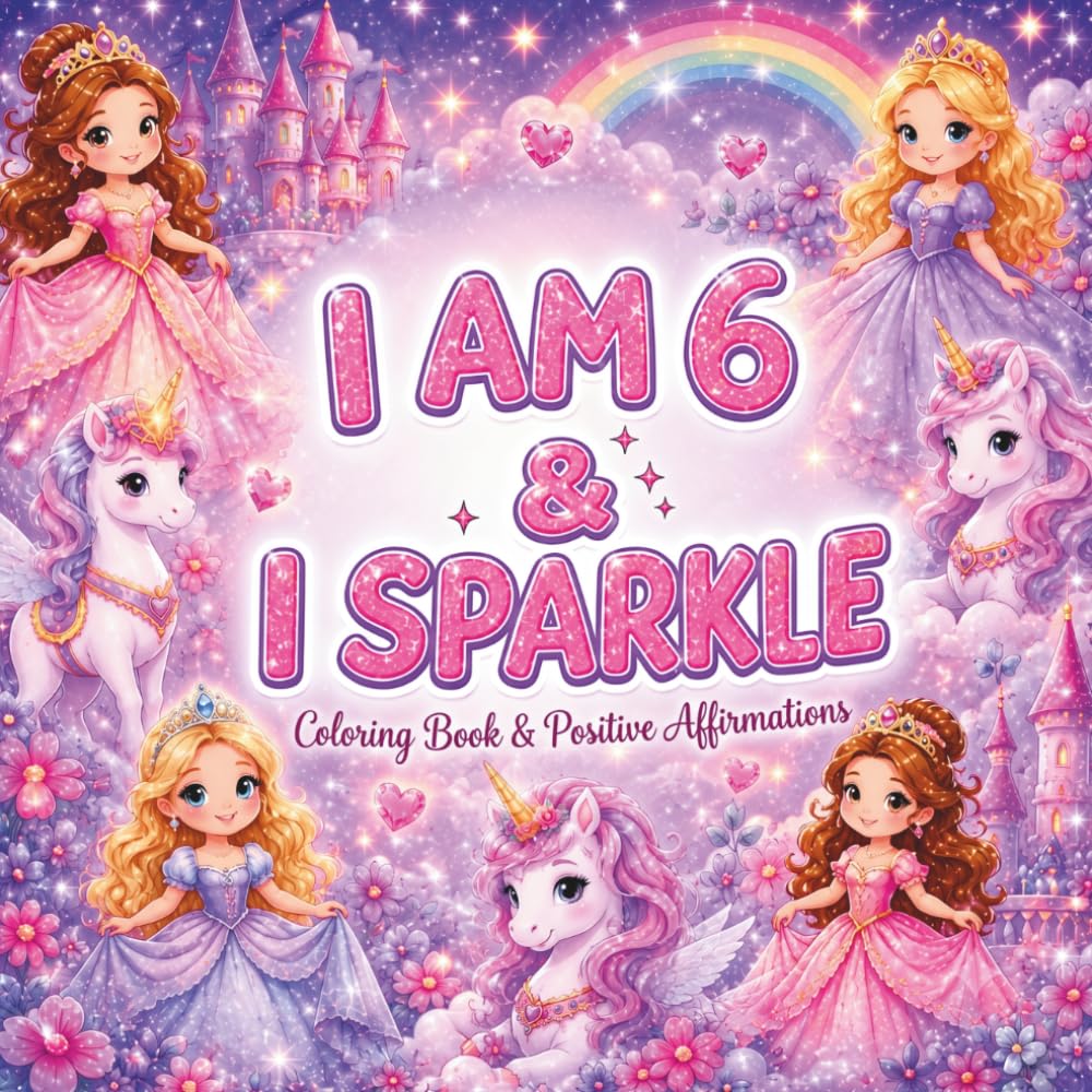 I Am 6 and I Sparkle Coloring Book: Unicorns, Mermaids & Positive Affirmations for 6 Year Old Girls