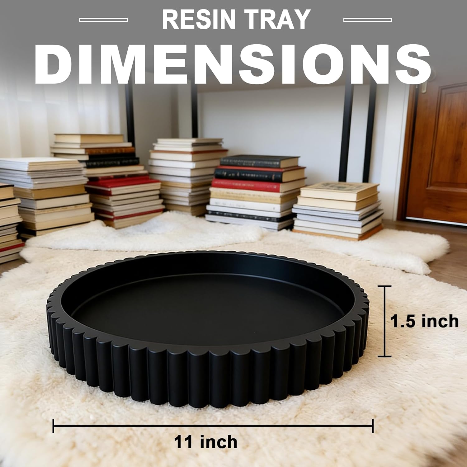 Round Decorative Tray for Coffee Table Decor - Resin Modern Table Centerpieces Decorative Trays for Kitchen, Dining, Living Room, Home Decor Housewarming Gift - Black