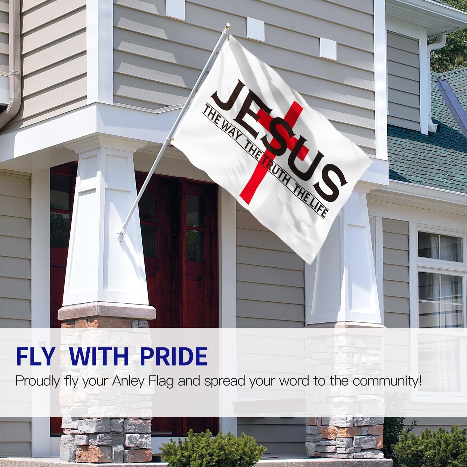 Anley Fly Breeze 3x5 Foot Jesus The Way The Truth The Life Flag - Vivid Color and Fade proof - Canvas Header and Double Stitched - Christian Flags Polyester with Brass Grommets 3 X 5 Ft