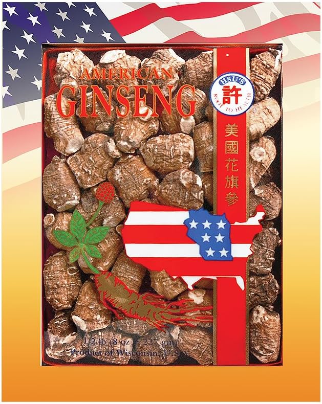Hsu's SKU 0168-M8 Pearl Medium American Ginseng Roots - Premium 100% Wisconsin Cultivated Whole Ginseng Roots - Medium 8 oz Box