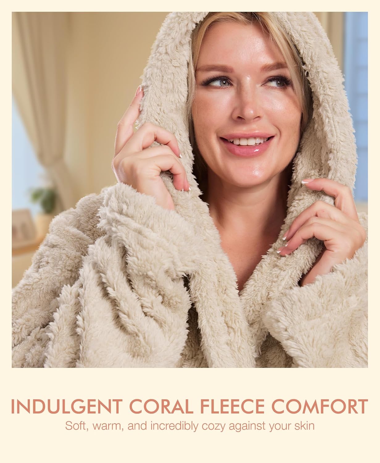 Women's Textured Plush Robe - Soft Long Bathrobe with Hood and Pockets, Cozy Winter Loungewear Fleece Robe for Women - Image 5