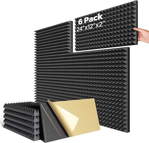 HYCHINS Paquete de 6 paneles de espuma piramidales a prueba de sonido para paredes con autoadhesivos, paneles acústicos de alta densidad de 24 x 12 disponible en Yaxa Mexico