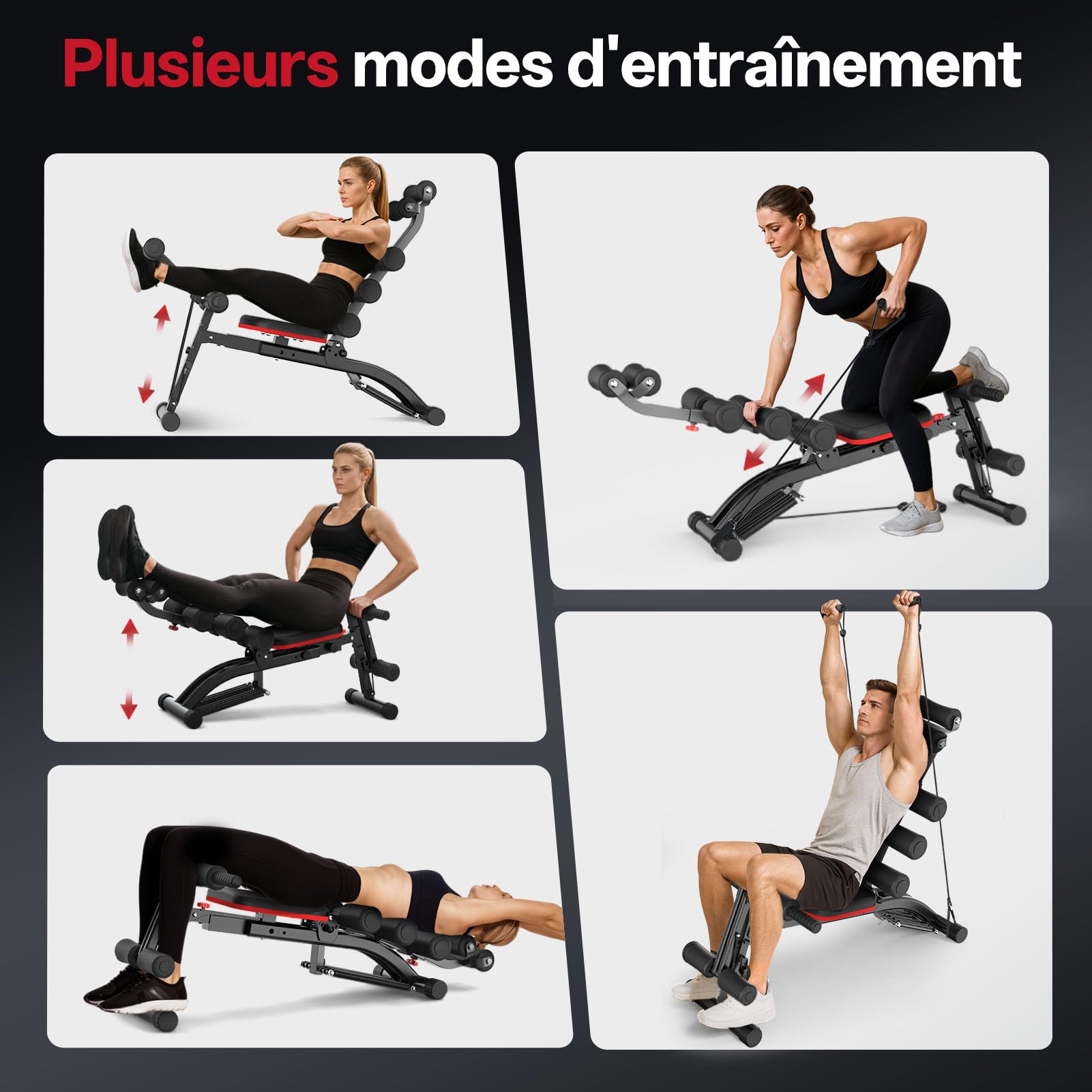 PASYOU Appareil Abdominal avec Bandes Résistantes, Entraîneur Abdominal Pliable Multifonctionnel Réglable, Banc de Musculation 135 kg pour Salle de Sport Maison, Chaise d'Exercice Corps Entier
