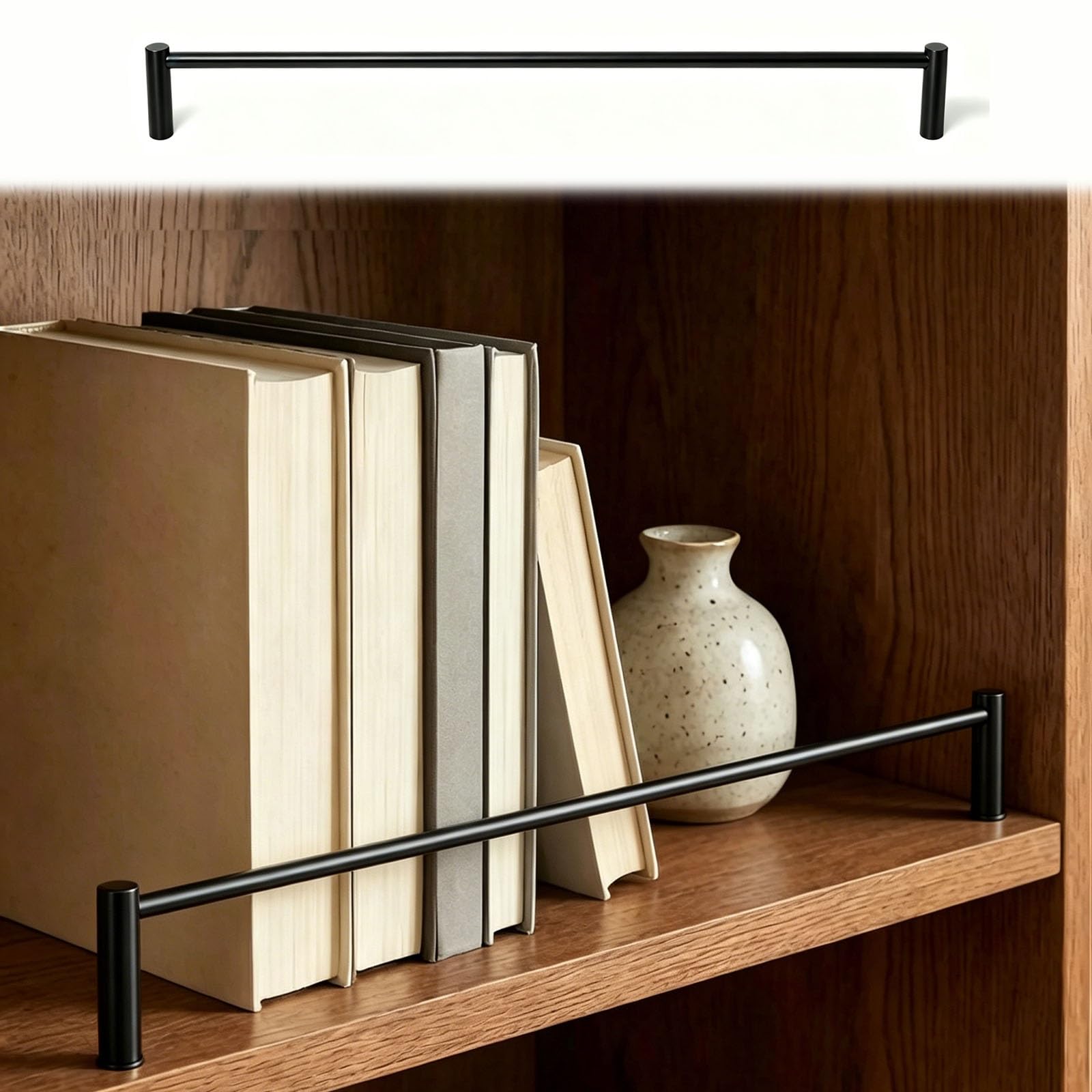 HDYZJQ Anti Tipping Shelf Railing Fence for Bookcase/Kitchen Cabinets, Decorative Shelf Barrier Rail Set with Spindles, Wood Shelves Brass Gallery Rail(2pcs Black,32cm/13in)
