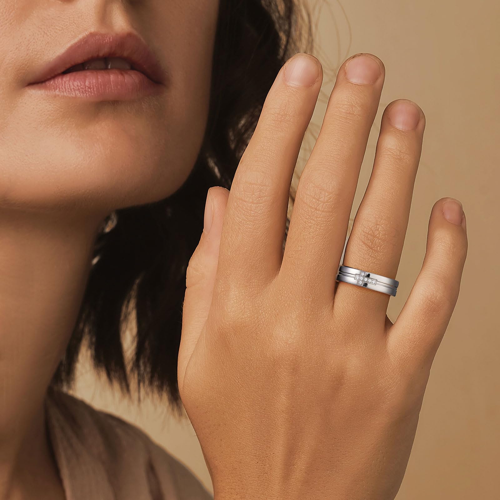 King Will Anillo de boda de titanio para hombre, 6 mm, con diseño de cruz y circonita blanca, anillo de compromiso o alianza, ajuste cómodo, elegante joyería para el día a día y fiestas 59,4 (18,9)