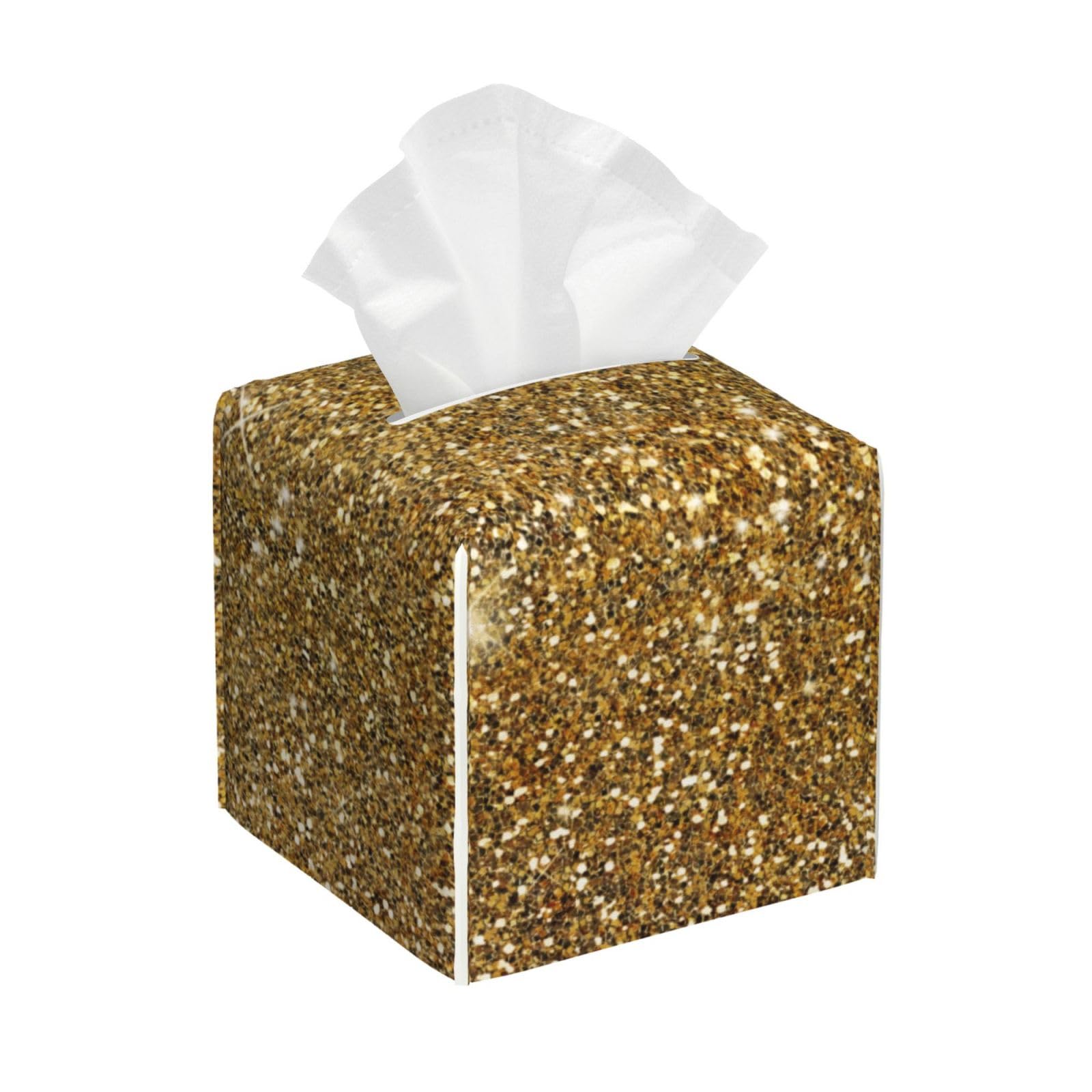Asbwuo As Pic Gold Glitter Sparkle Glittery Sparkly Square Leather Tissue Box Cover