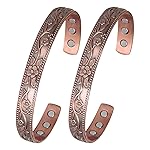 MagEnergy Copper Bracelets for Women, 99.9% Pure Copper Vintage Flower Magnetic Bangle with 3500 Gauss Magnets,6.8 Adjustable Cuff Jewelry Gift (2pcs)