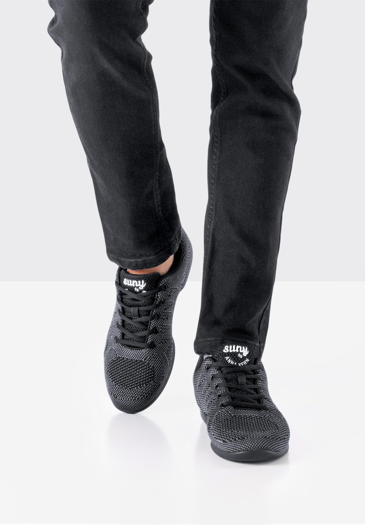 Anna Kern Zapatillas de danza para hombre 4050 Bold – Textil negro/gris – Ancho normal – tacón de 1 cm – Suela de poliuretano dividida