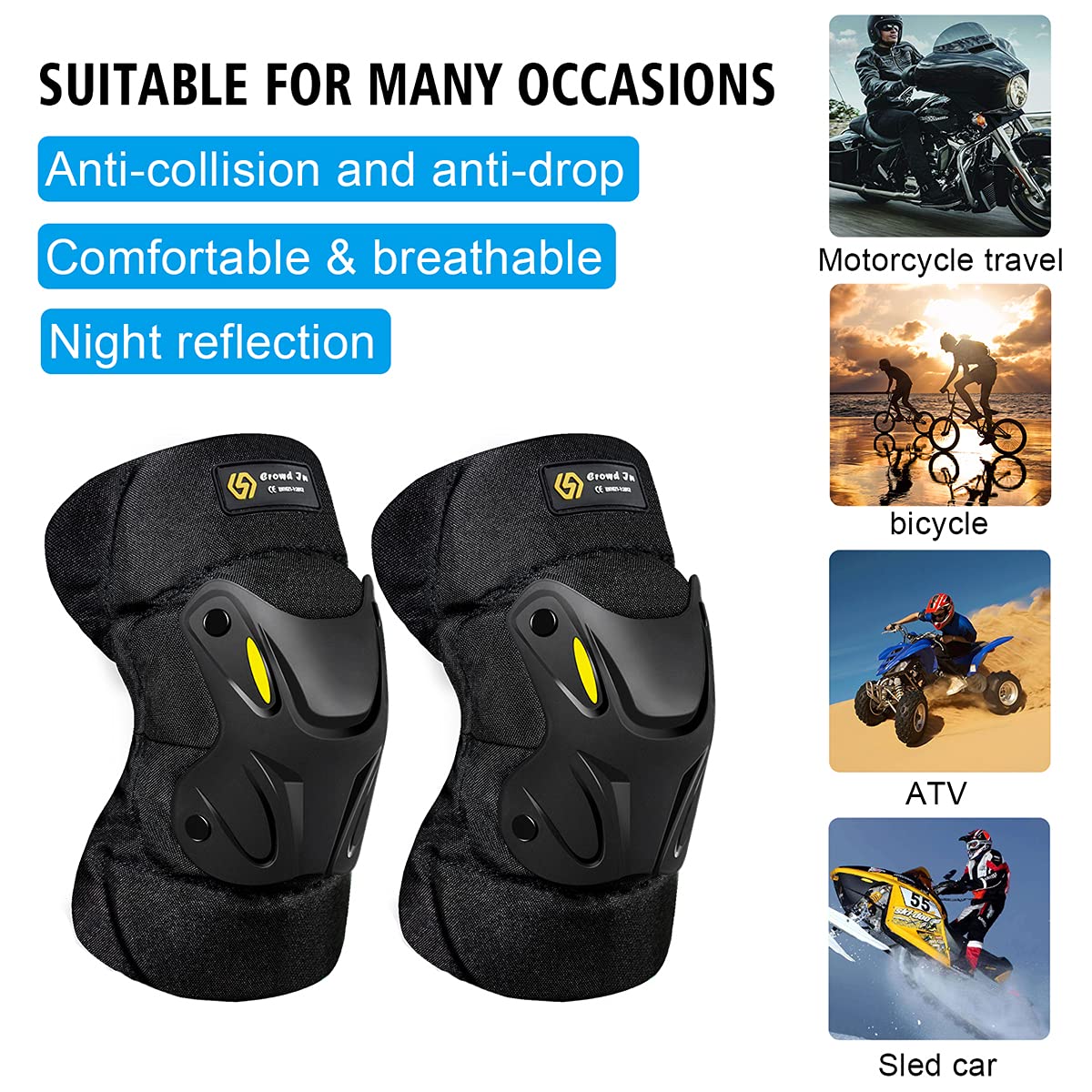 Genouillères De Sécurité Moto/cyclisme - Réfléchissantes, Sangles Réglables, Coque ABS