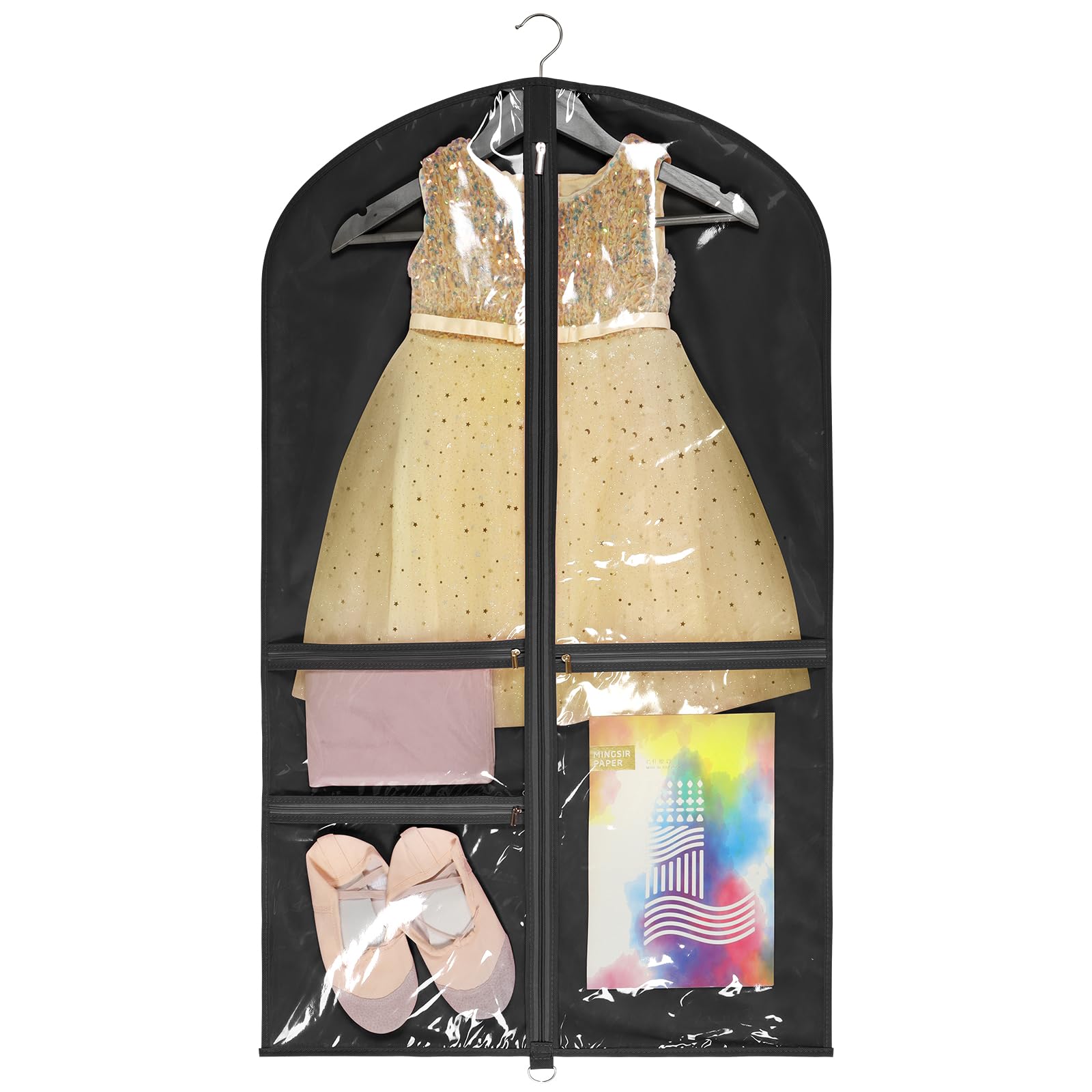 Univivi Dance Costume Bags Garment Bag 40 Inch Hanging Clothes for Dance Competitions with 3 Medium Clear Zipper
