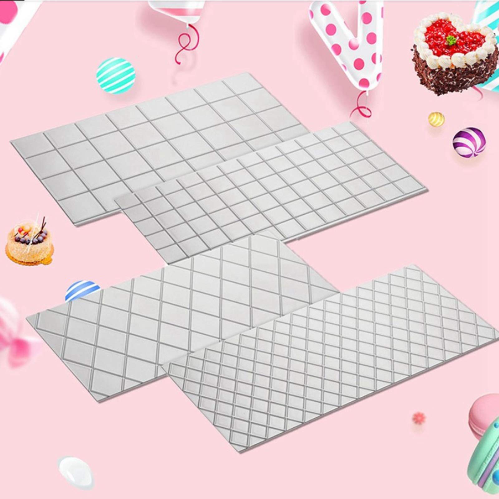 Juego de 10 alfombrillas de impresión para tartas y fondant, herramientas de decoración de bordes de pasteles, patrón de cuadrícula