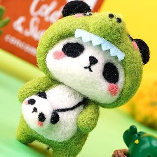 GOTOTOP Needle Felting Kit, Wool Felt Panda Pendant DIY Craft Set, Beginner Friendly Handmade Project, Compact 100 G Materials Kit for Kids Teens Adults Home Craft Time (#2)