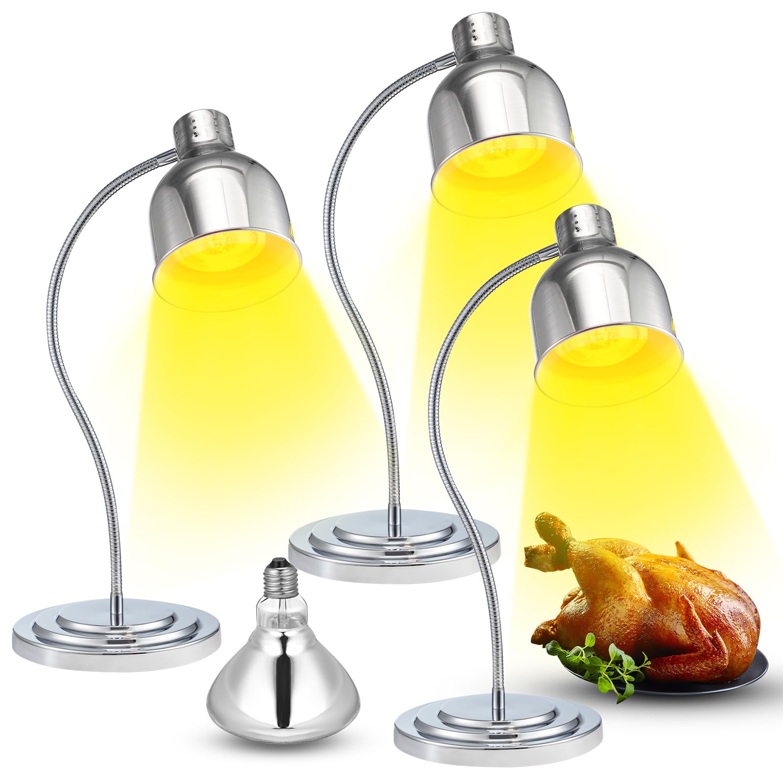 2 Pcs Food Heat Lamp with 250w Bulb Stainless Steel Food Warmer Lamp Portable Commercial Food Warmers Lamp Electric Catering Heat Lamp for Restaurant Heating Buffet Home Kitchen