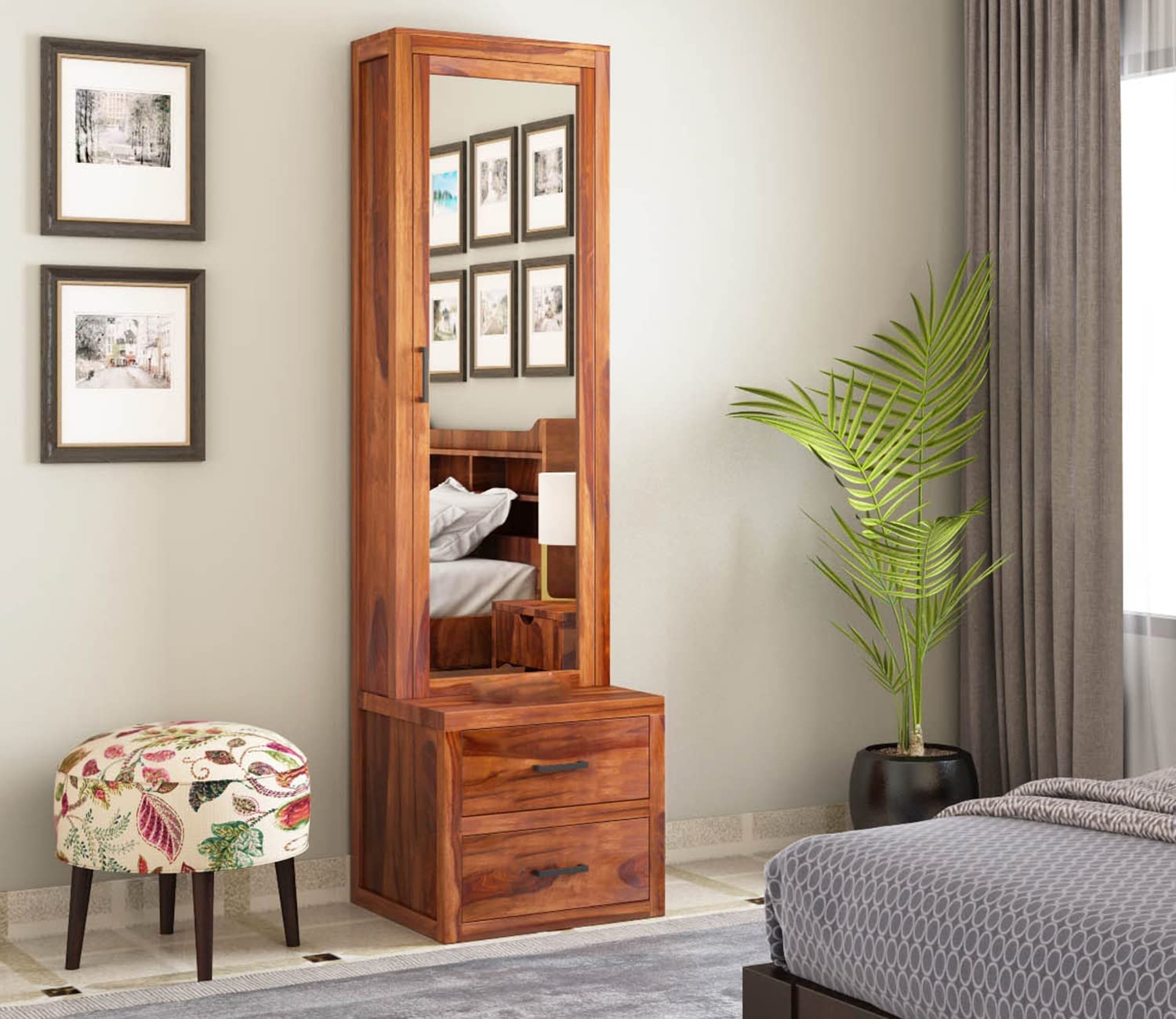 ANU HOME DECOR Sheesham Wood Dressing Table with 2 Drawer and 1 Door Storage for Living Room Bedroom Wooden Vanities for Home Solid Wood Bedroom Furniture,Teak Finish-image-23