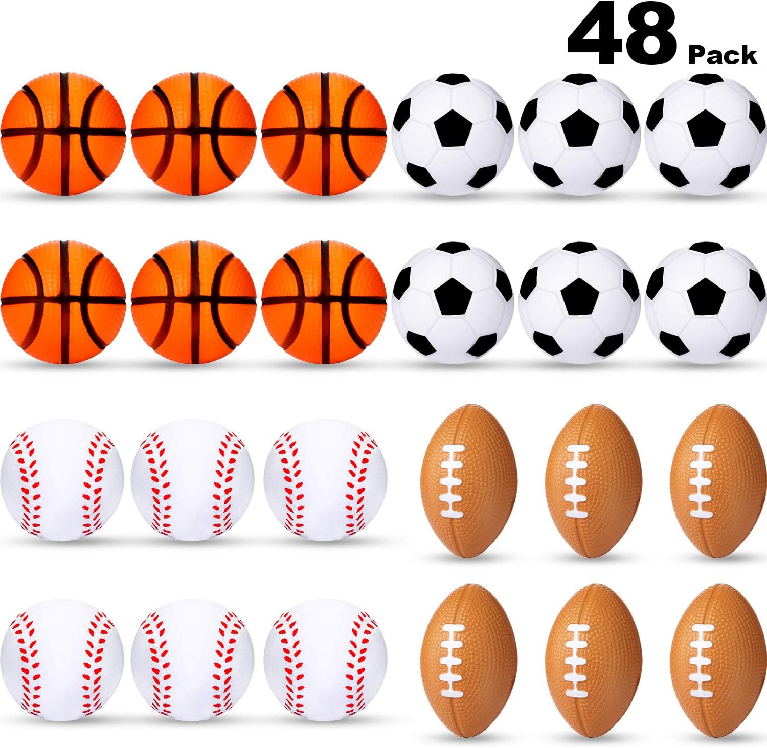 Blulu 48 Pack Mini Stress Sports Balls for Kids(1.6 Inch)