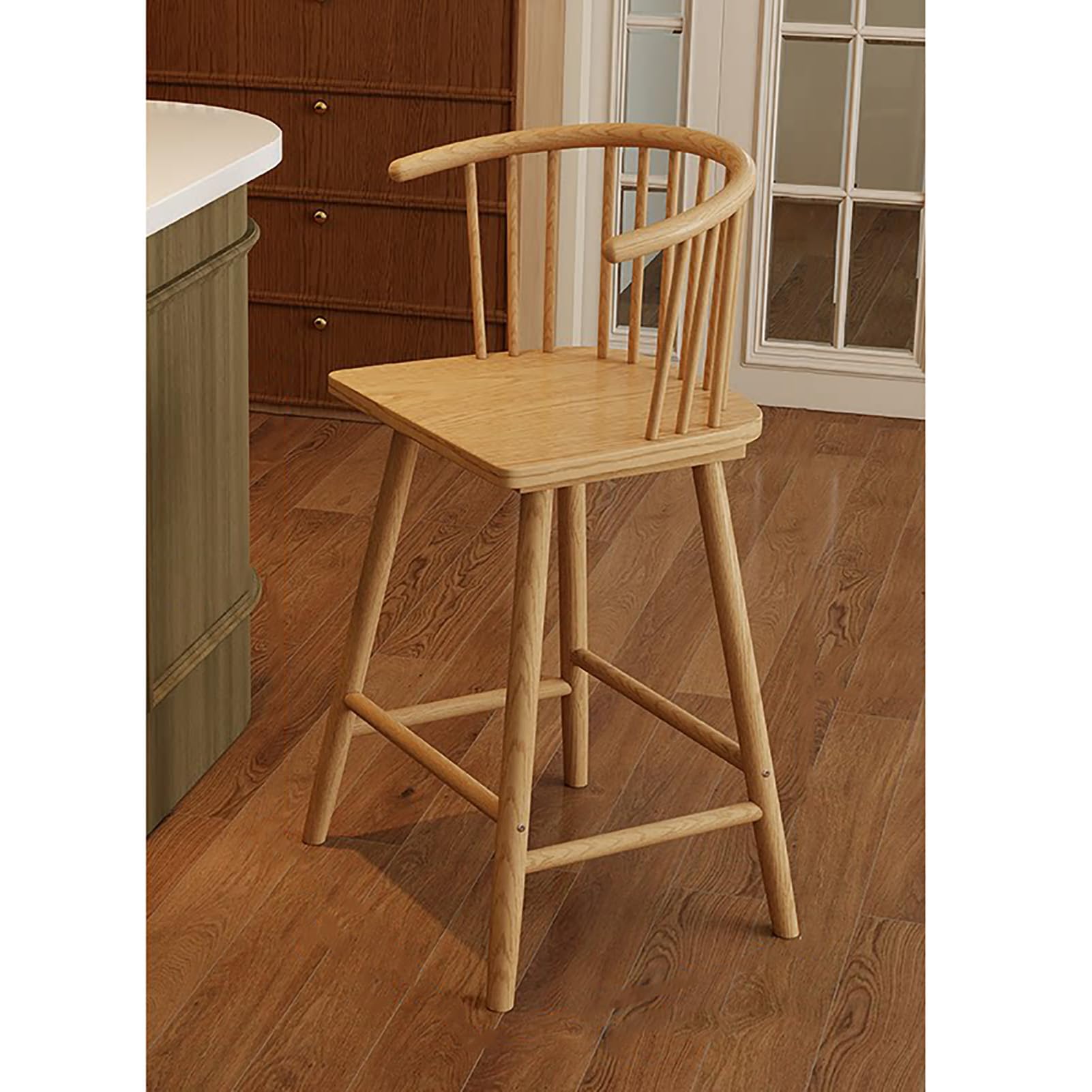 STUIJKVSZ Mid Century Modern Bar s, 29.5" Wooden Counter Height Bars Armless Farmhouse Bar Dining Chairs with Back & Footrest for Kitchen Island Pub, Natural