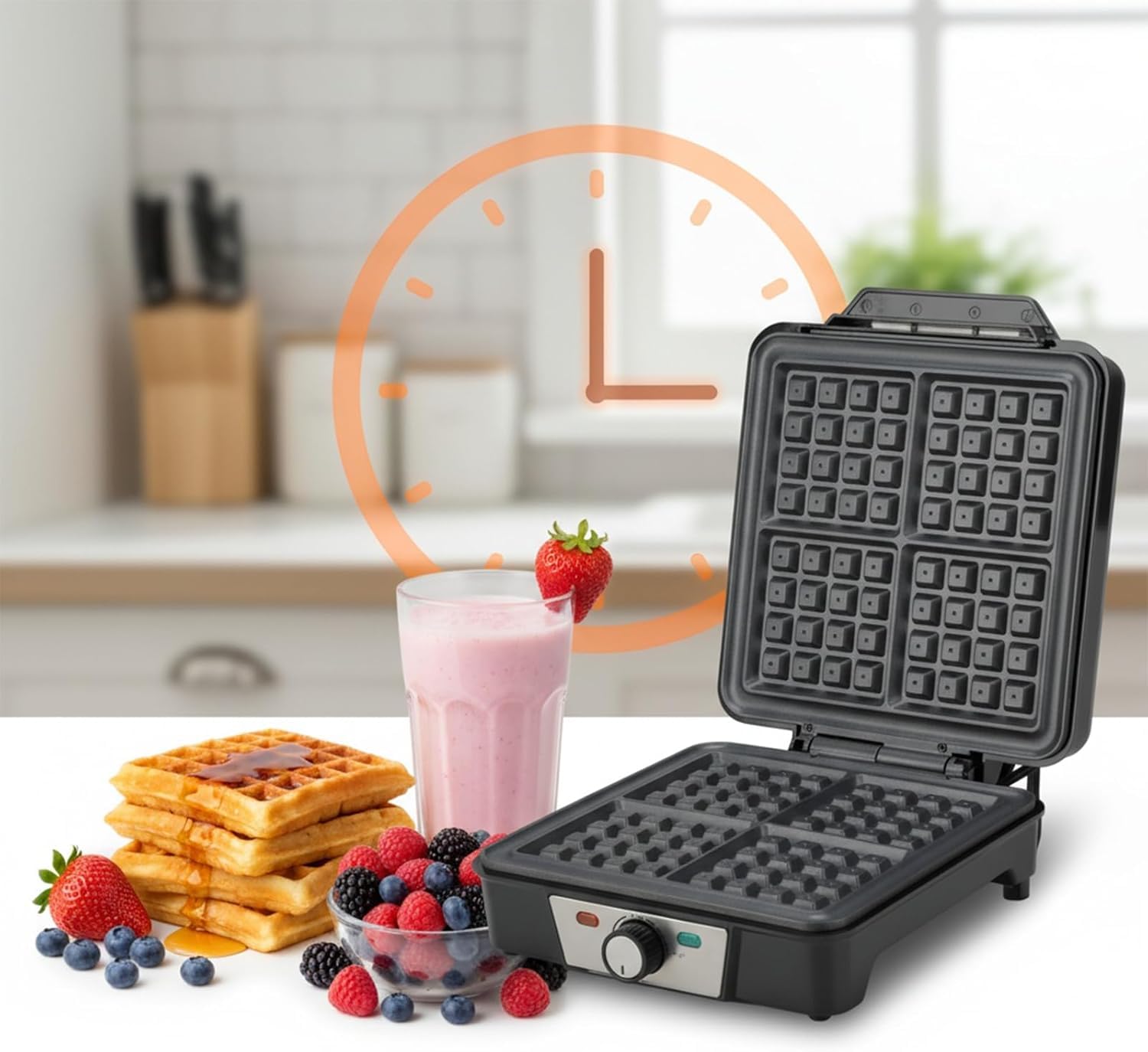 VINATO Waffle Maker, Gofrera, Máquina de Gofres Cuadrada de 4 Rebanadas, 1200W