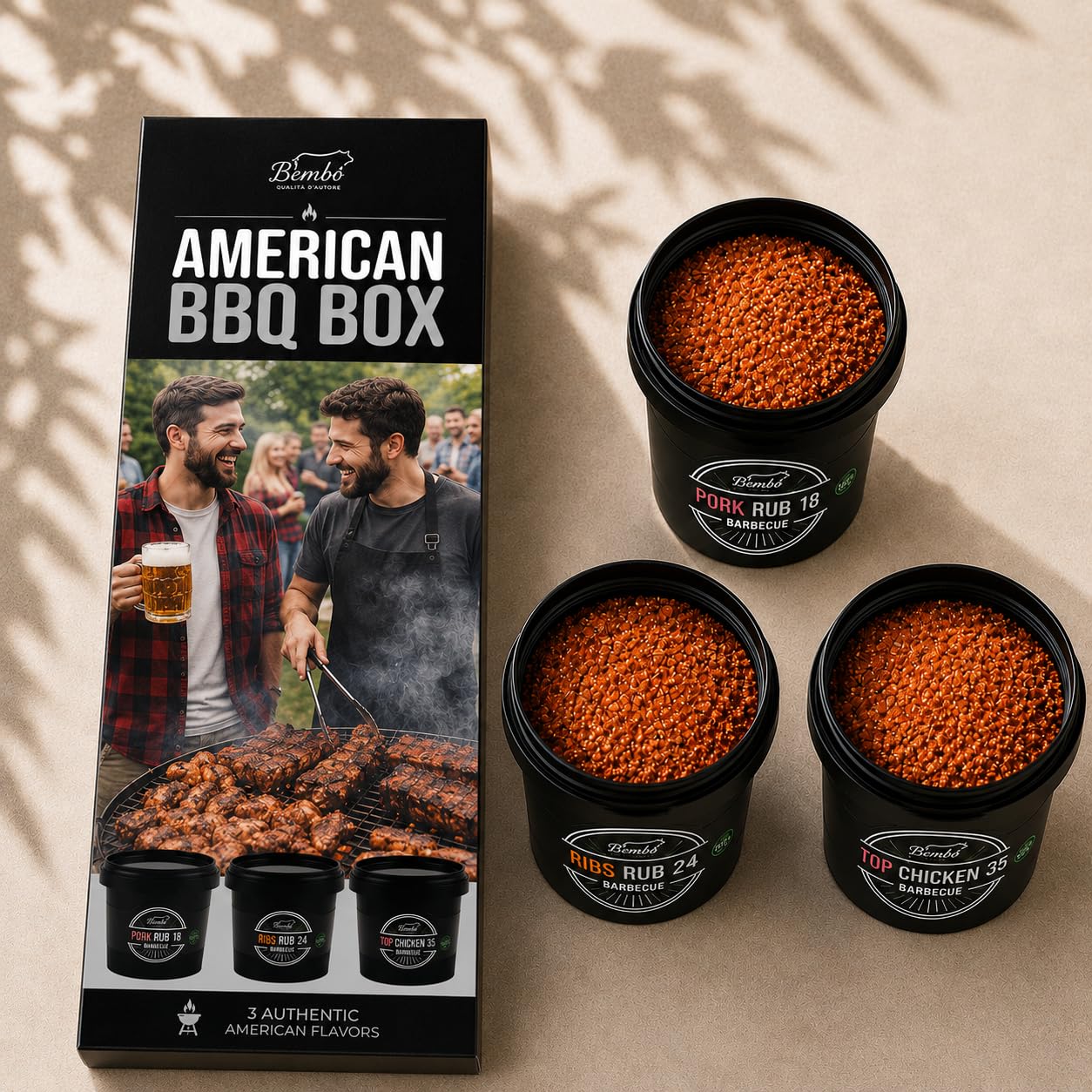 American BBQ Box Bembo – Set 3 Rub BBQ Premium per Chicken (100 g), Ribs (100 g) e Pork (100g) – Spezie Barbecue Americano per Pollo, Costine e Maiale – Kit BBQ per Griglia e Forno