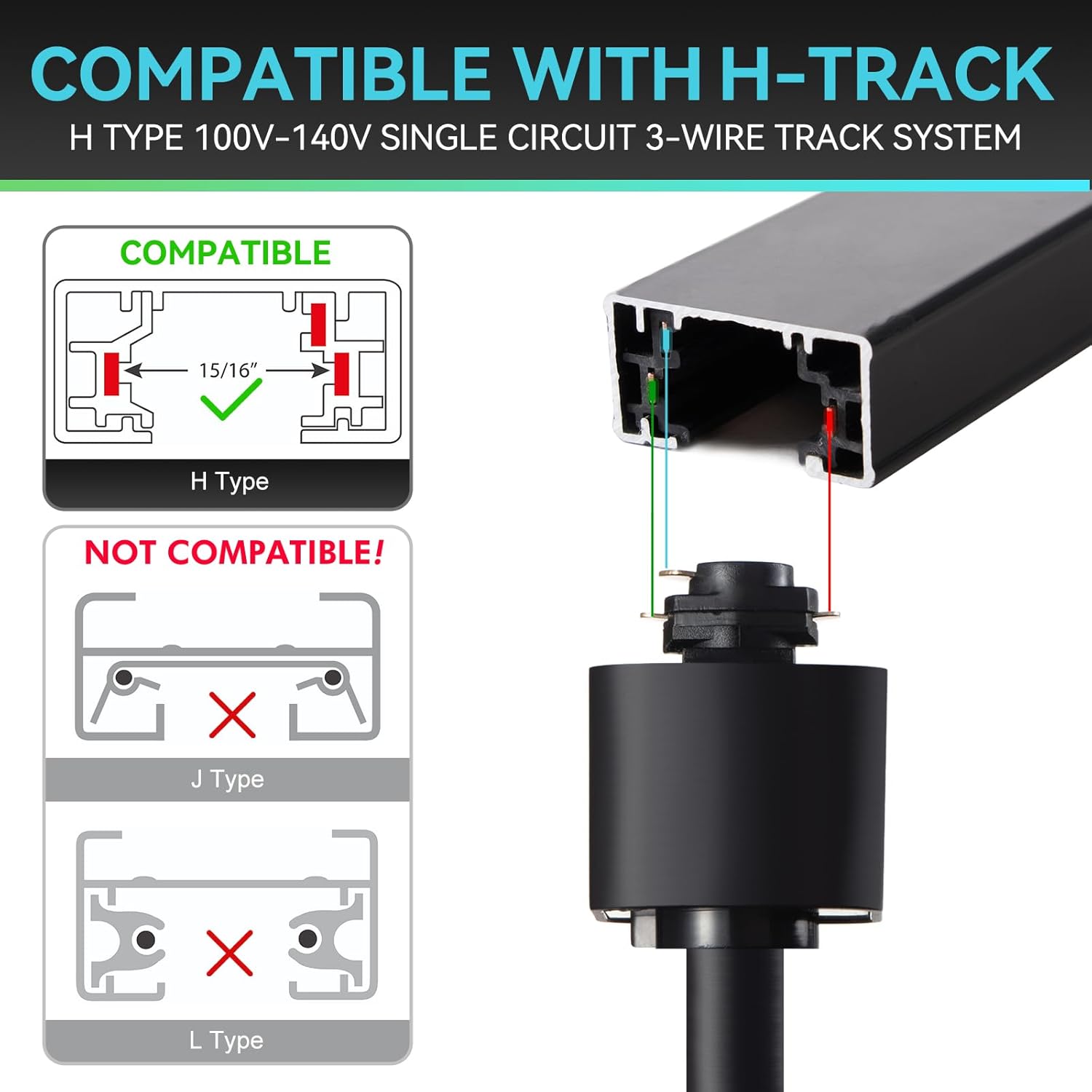 5-Color H Track Lighting Heads, 10W Dimmable LED Track Light Heads, 2700K-6000K Flexible Track Light Replacement Heads Kitchen Track Lighting Fixtures Accent Art Task, CRI90+24° Black 4-Pack