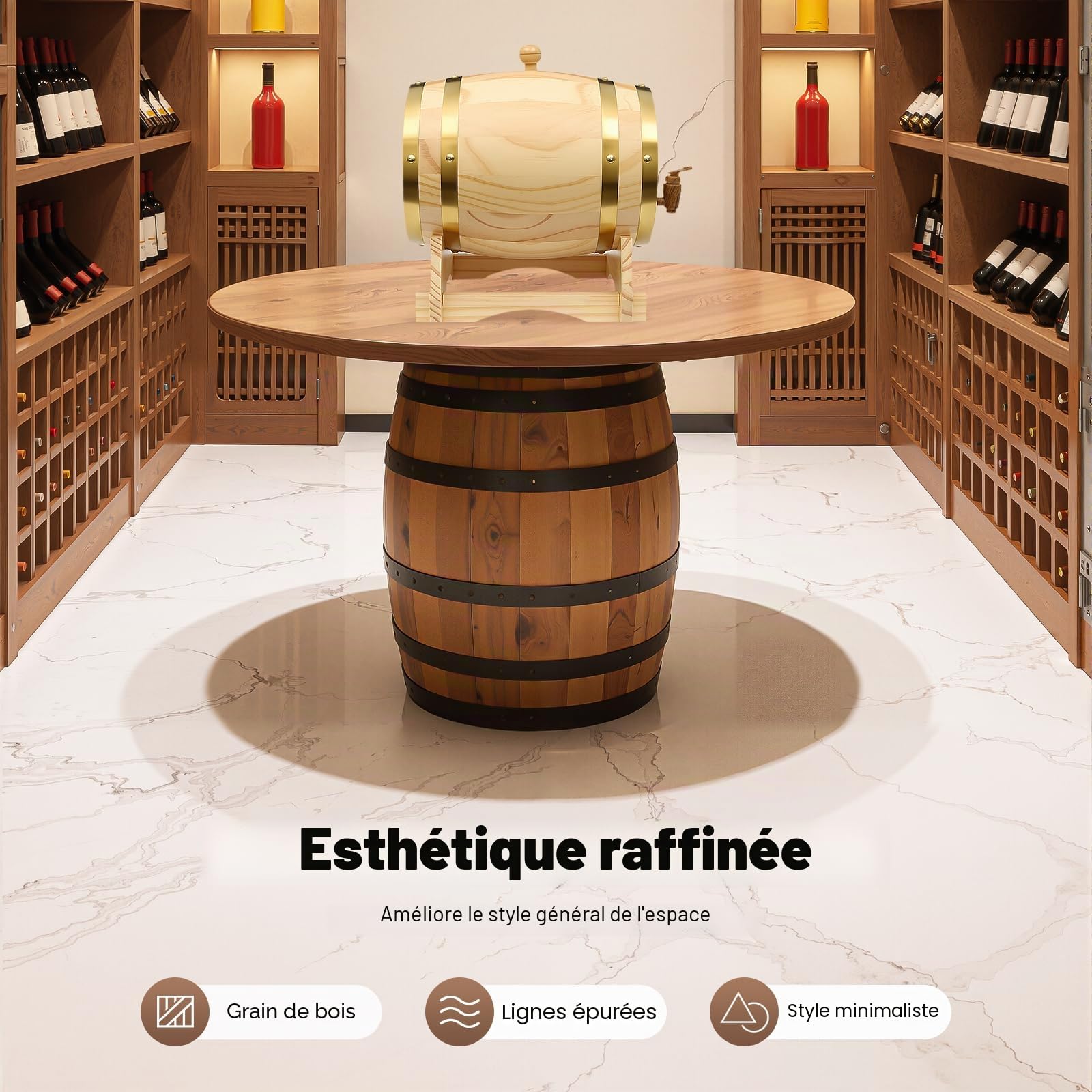 Tonneau à Vin en Bois Avec Robinet 5L Ovale Tonneau à Whisky Fontaine à Boisson Distributeur,Pour la Maison, Hôtel, Entreprise, Bar