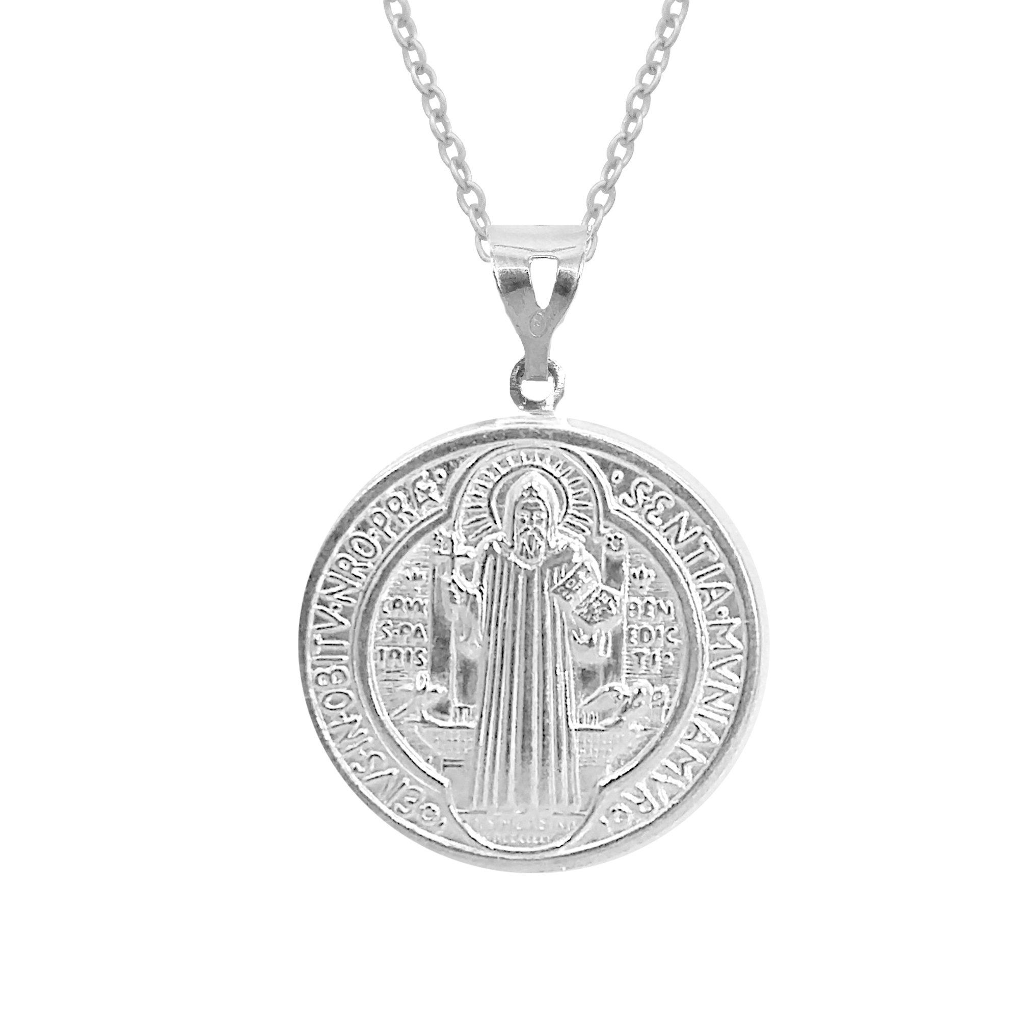 RitastephensRitastephens Sterling Silver San Benito St Saint Benedict Medallion Medal Pendant Necklace (3 sizes)