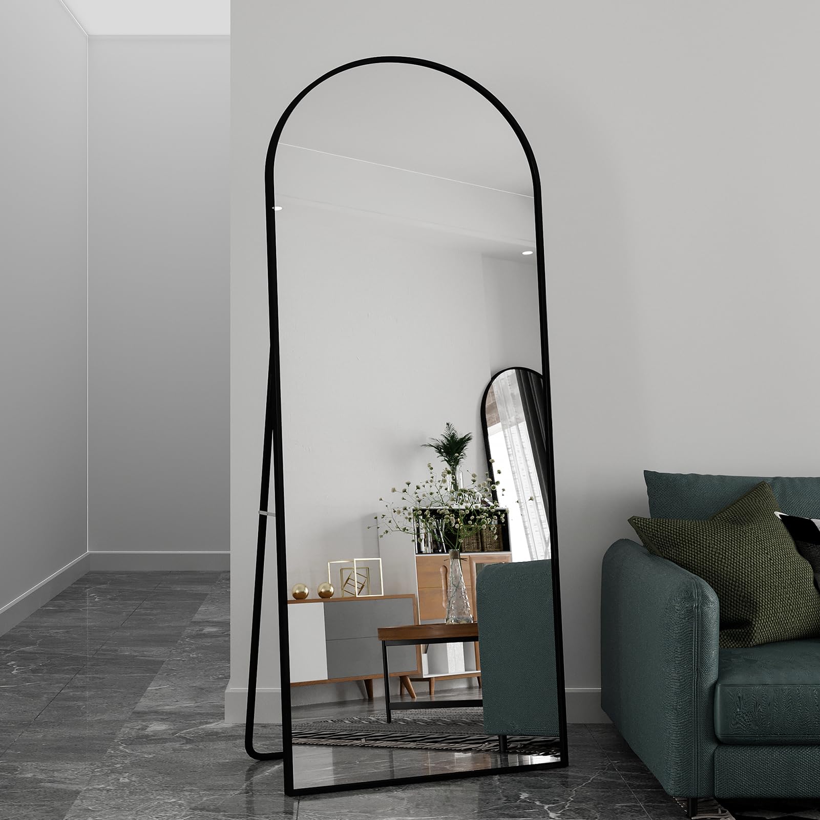 Générique Specchio su piedistallo 180 x 80 cm, ad arco a specchio a tutta lunghezza, specchi ad arco con cornice in metallo, supporto, specchi su piedistallo inclinato o appeso per soggiorno, camera