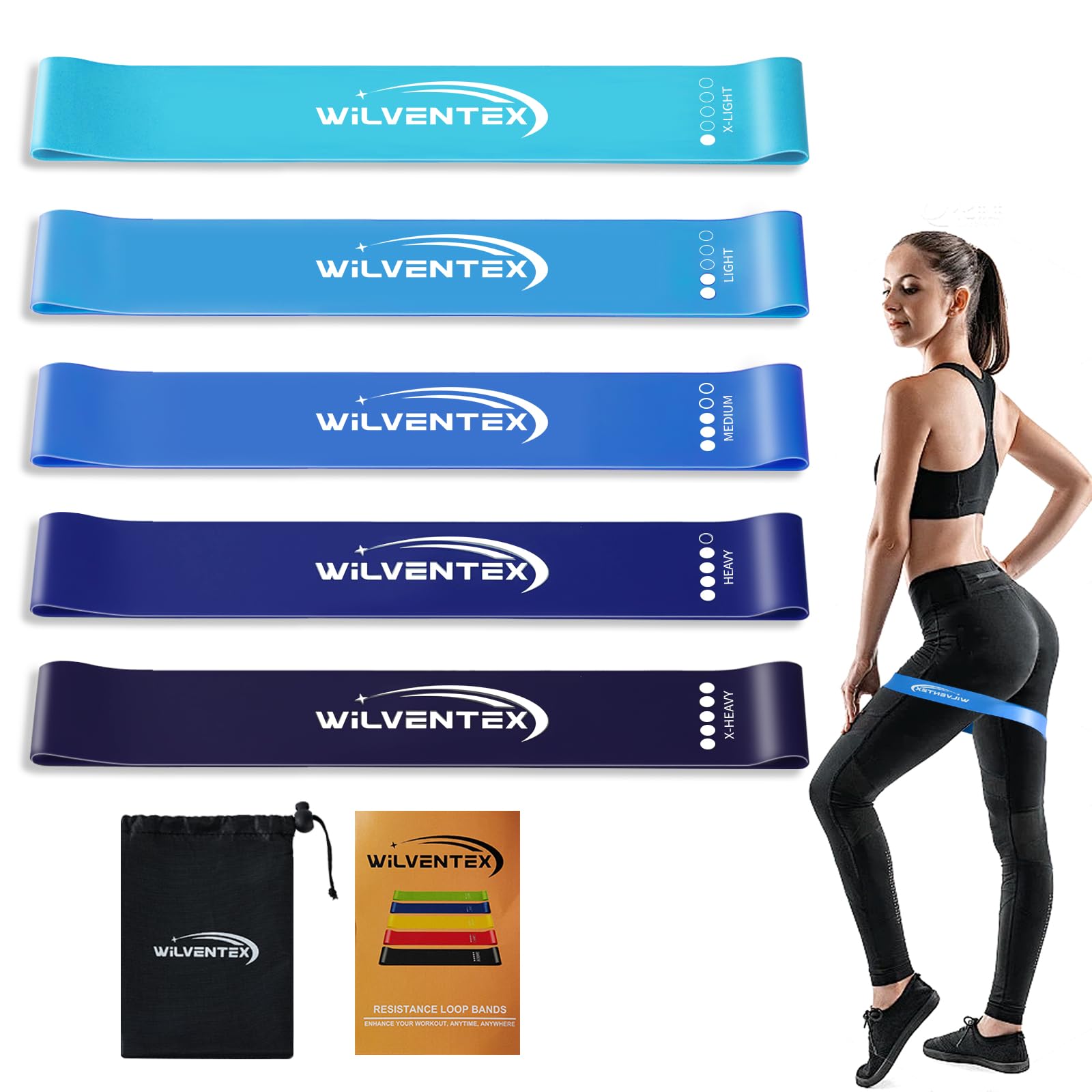 Resistance Bands Natural Latex Band Loop Set 5 Different Resistance Levels 10LBS-115LBS for Workout Gym Stretching Yoga Home