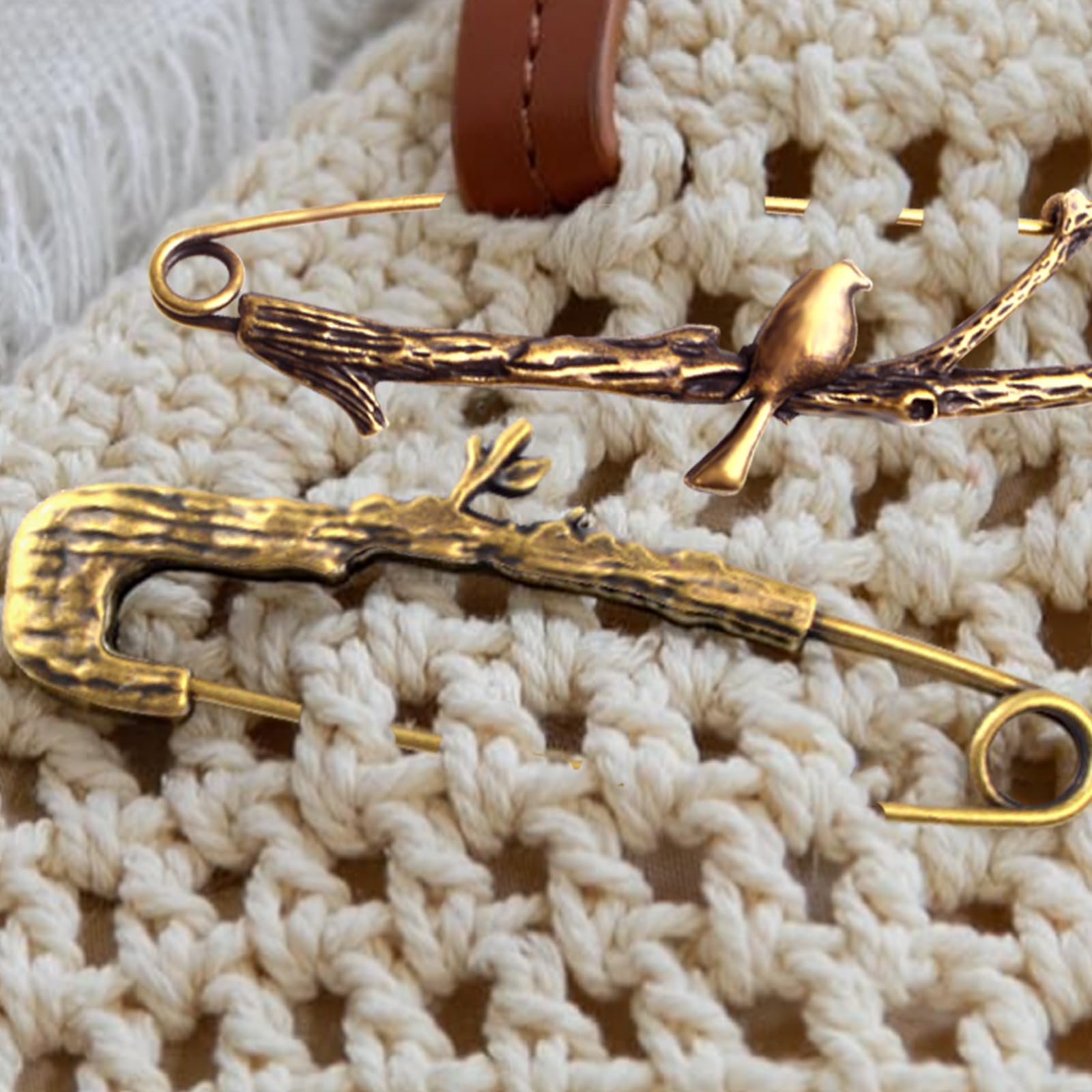 5 broches de seguridad vintage extragrandes, aleación de bronce antiguo, rama de árbol, plumas, broches grandes para ropa, sombrero, bufanda, cuello, suéter, chal, manualidades, 5 estilos