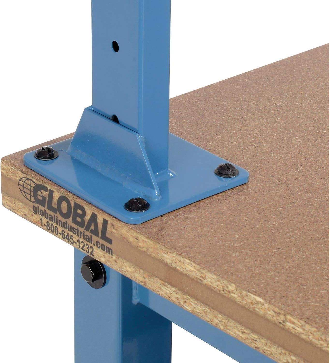 Global Industrial 60" W x 36" D Workbench, 1-5/8" Thick Shop Top Square Edge with Drawer, Upright & Shelf, Blue