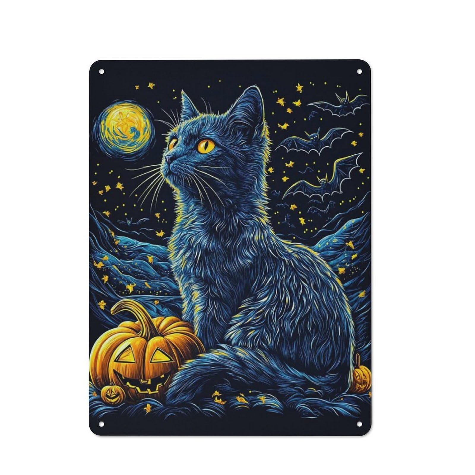 Junmoney Halloween Cat & Moon Metal Plaque 40X30cm With For Garage Wall, Retro Decor, For Garage Decor Collectors Refreshing A Room In Autumn