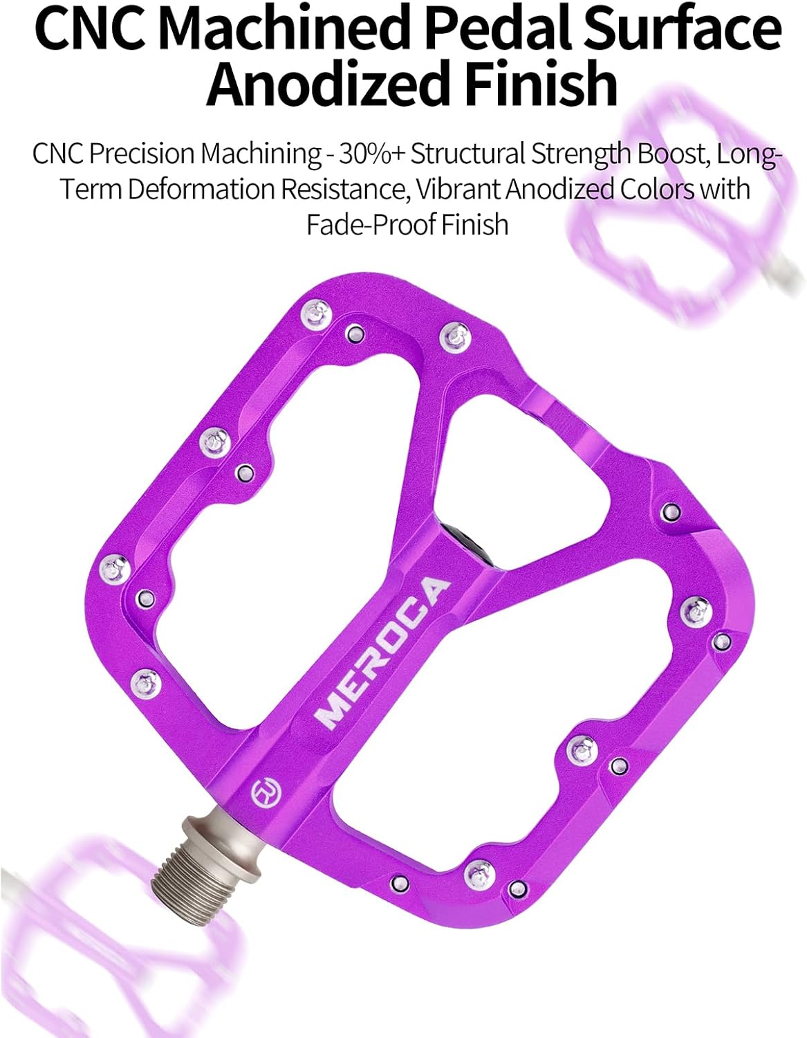 MEROCA 105mm Mountain Bike Pedals - CNC Aluminum Platform with DU+Bearings, 16 Anti-Slip Pins, 327g Lightweight for MTB/BMX