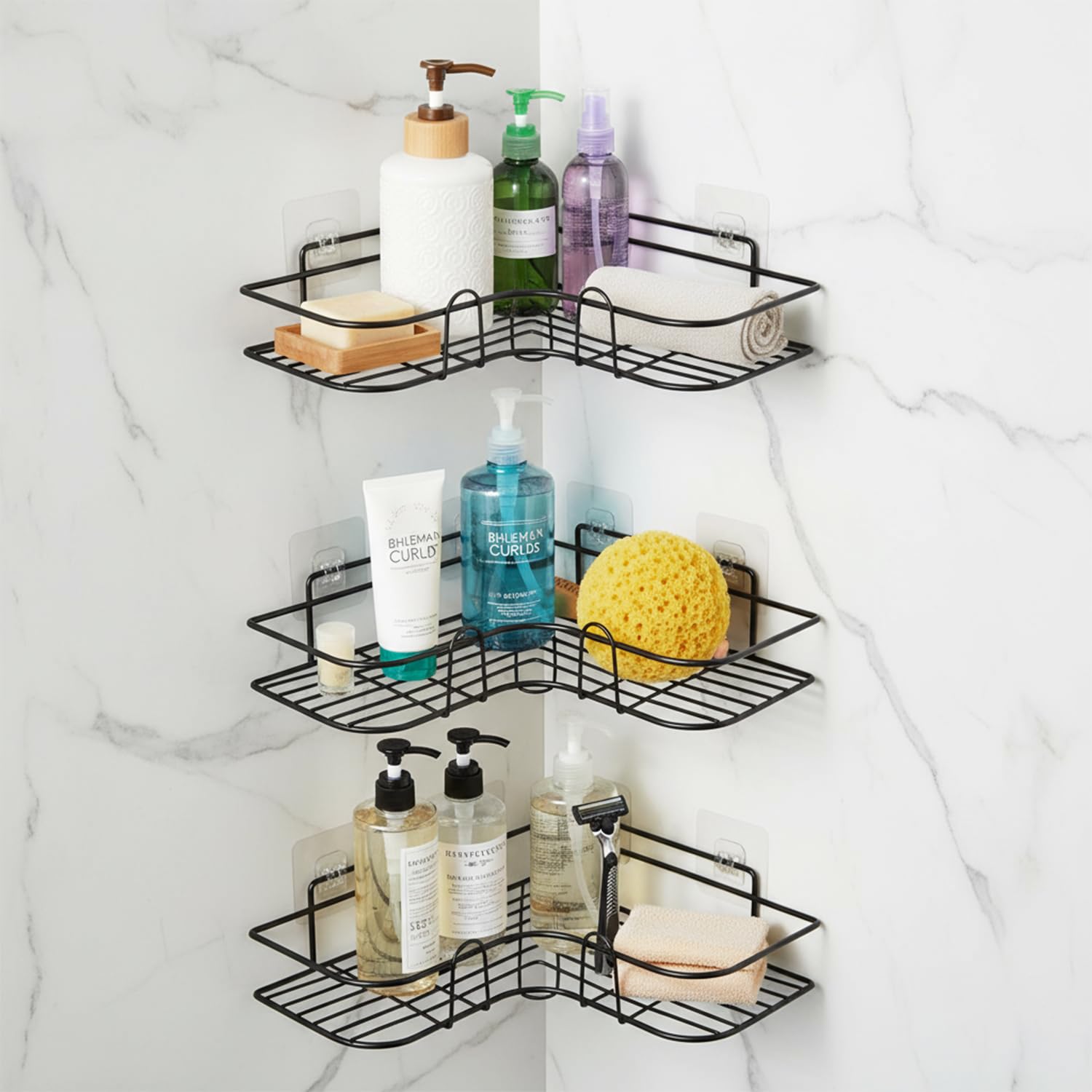 Amazon Basics Self-Adhesive Corner Shelf | No-Drill, Wall-Mounted Organizer for Bathroom, Kitchen & Living Room – Premiu