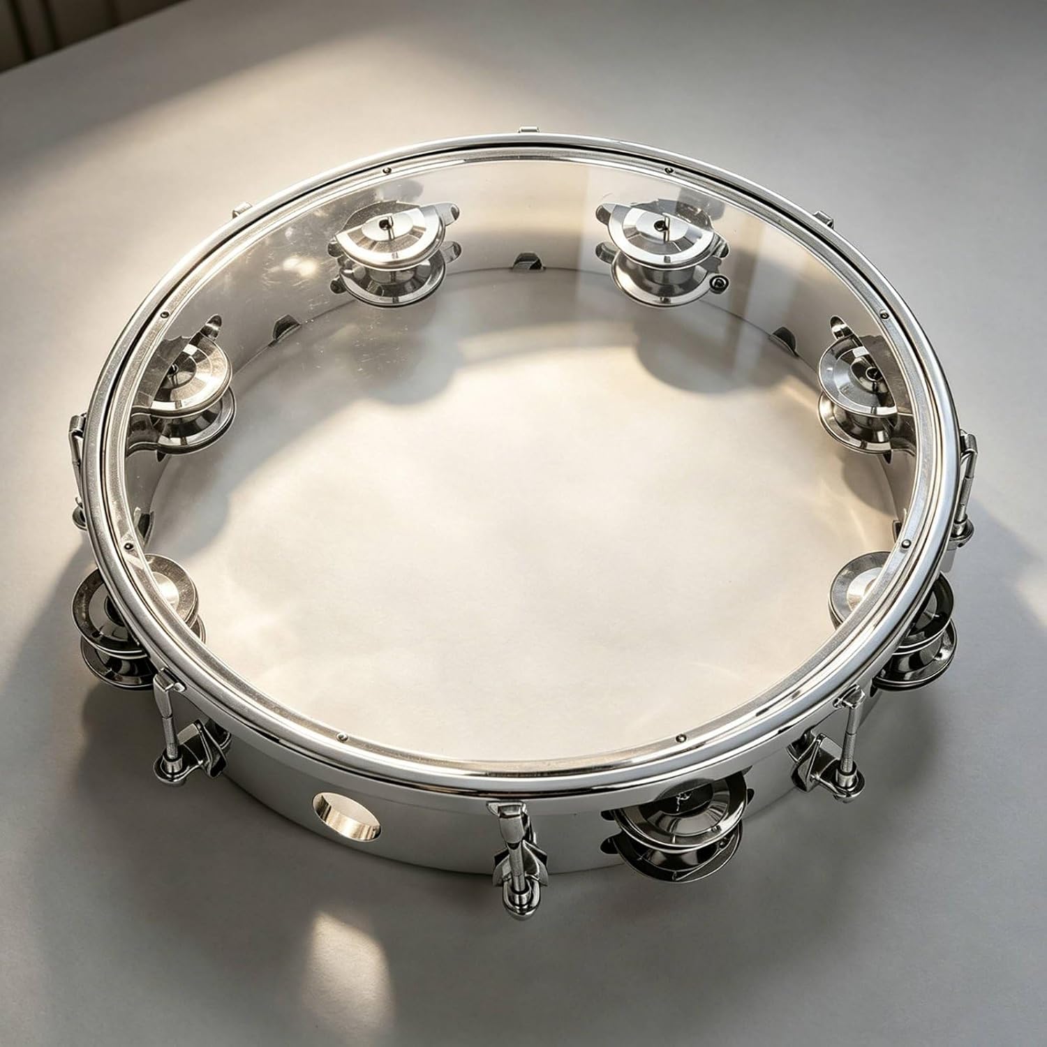 Double Row Chime Tambourine Crisp Sound 10 Inch Tambourine Stainless Steel Jingling Discs Tunable Hand Percussion Drum for Artists, Beginners, Blue