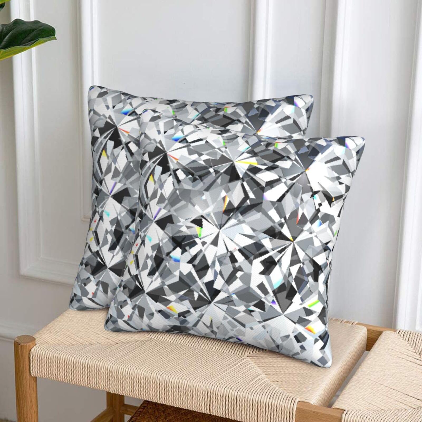 2 Federe Per Cuscino Quadrate Con Paillettes 45x45 Cm - Nero E Argento, Lato Morbido In Raso, Decorazione Casa