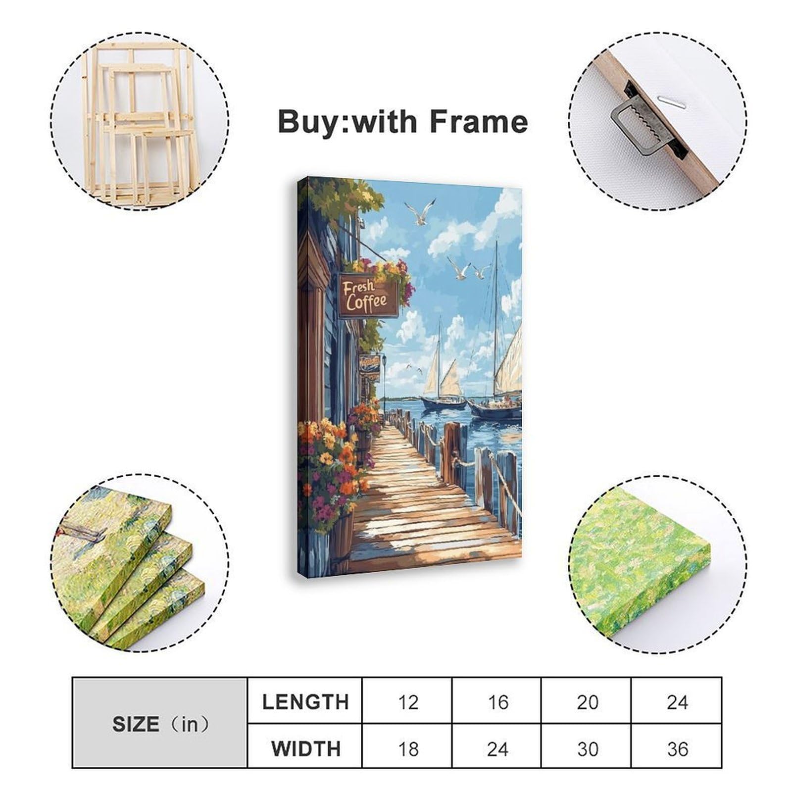 Newport Harbor Boardwalk Coffee Shop, Segelboot und Hummershack, Leinwand-Poster, Schlafzimmer, Dekoration, Landschaft, Büro, Raumdekoration, Geschenk, 61 x 91,4 cm (L x B)