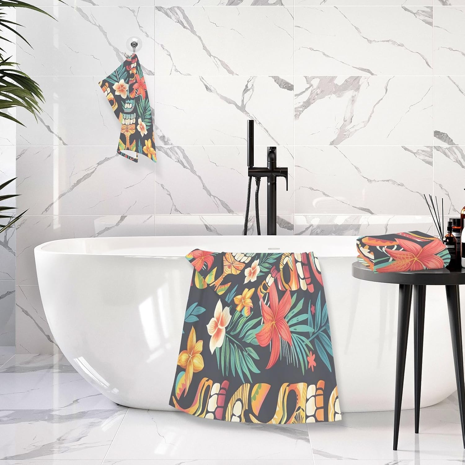 Hand Towels Premium Soft and Highly Absorbent Abstract Aloha Totem Mask 2 Pcs Towels for Bathroom Set 100% Cotton Decorative Face Towels