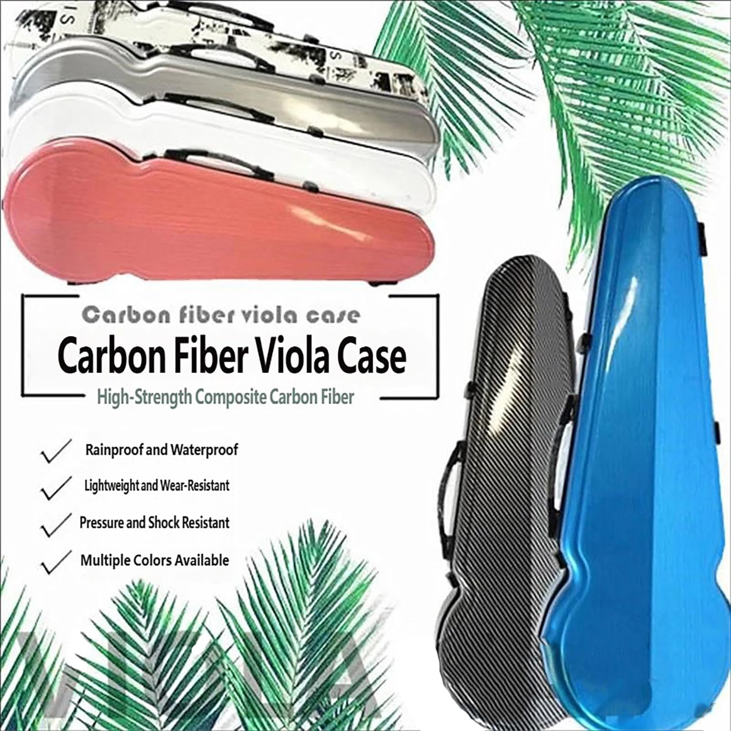 NILoykg& Estuche para viola de fibra de carbono ligero, almohadilla de cuello ajustable con velcro para tamaños de 15 a 17 pulgadas, forro grueso,asa resistente y correas traseras,C
