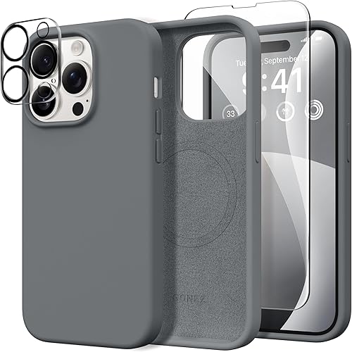 Miniatura 270 de GONEZ Funda de silicona para iPhone 14 Pro Max, compatible con MagSafe, con protector de pantalla + protector de lente de cámara, silicona líquida a