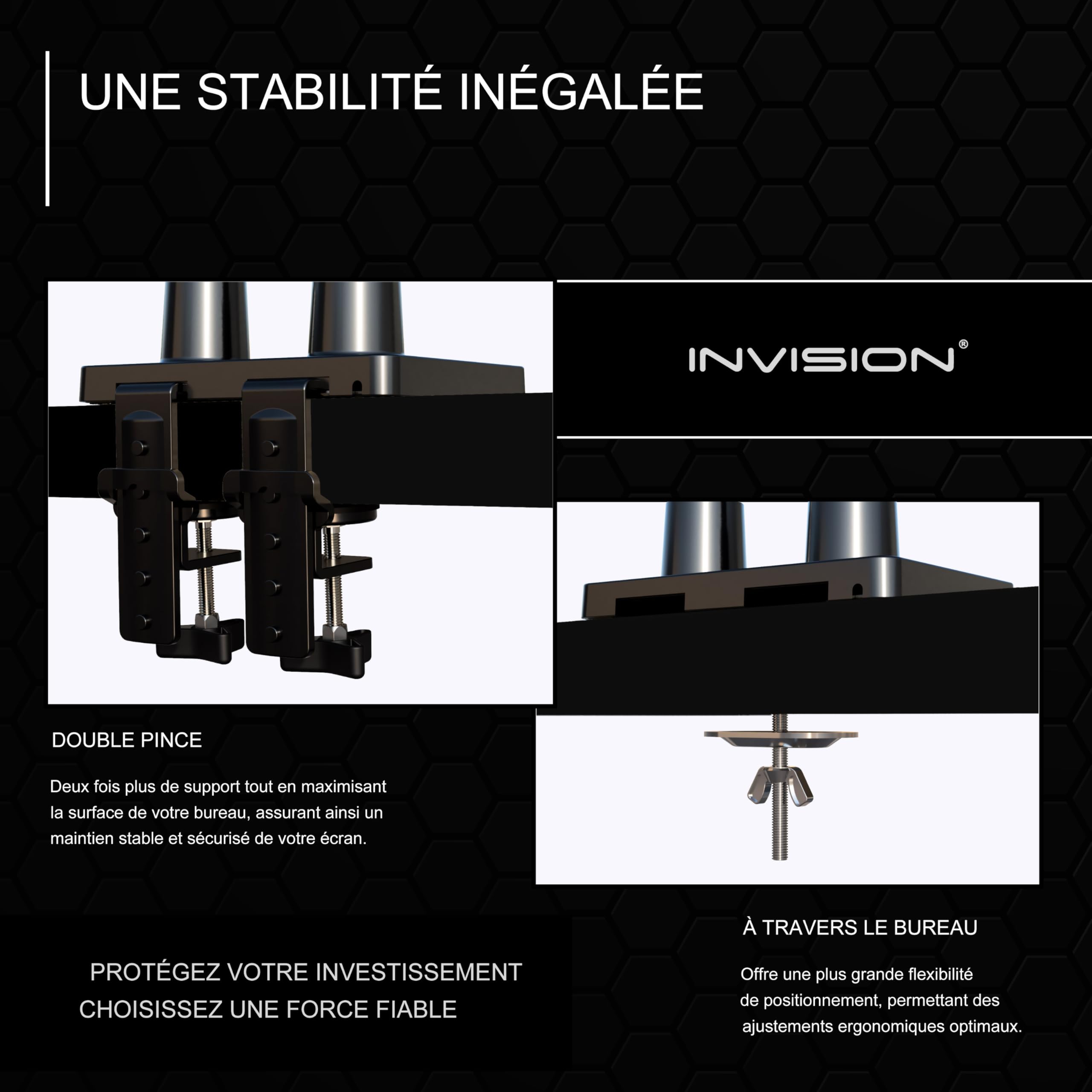 Invision Support Écran PC Bras Double 24-35 Pouces VESA 75/100mm Réglable en Hauteur MX900