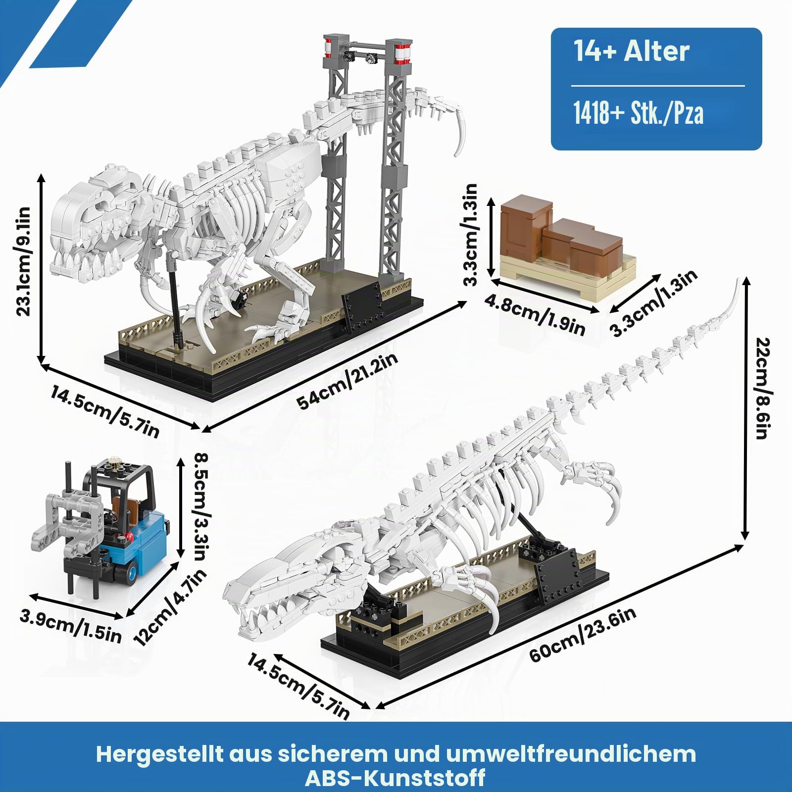 Mould King 29005 Klemmbausteine Dinosaurier Skelett Bausatz Velociraptor Mosasaurus Tier Fossilien Bausteine Set Mit Sockel Sammlerstücke Geschenke Für Erwachsene (1418 Teile)