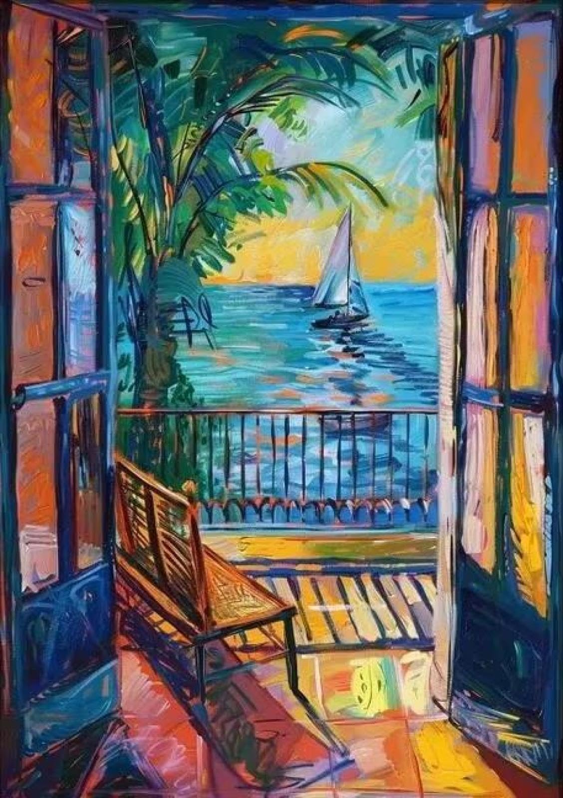 SHINERING Natural Scenery Beyond The Window Bohemian Colourful Open Window Canvas Painting Poster Prints Wall Art Picture Home Decor A3 40X50Cm Unframed