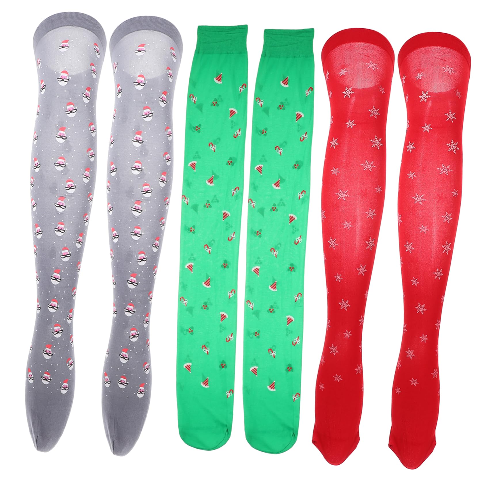 3 Paires Chaussettes de Noël Imprimées Over Knee pour Femmes Chaussettes Longues Rayées Festives Confortables et Respirantes pour Fête et Cosplay