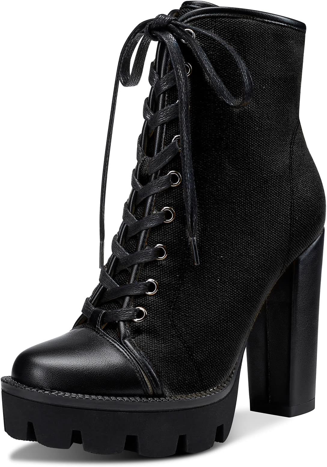 Women Platform Boots Chunky Block High Heel Close Round Toe Shoes Lace-up Classic 5 Inch