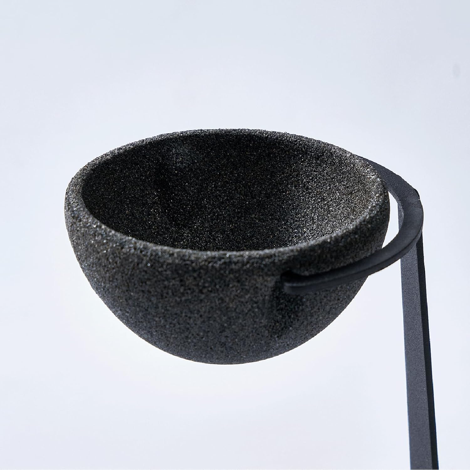 Ceramic Tea Strainer with 50 Micron Nano Filter – No Hole Gongfu Tea Infuser with Iron Stand – Enhances Flavor, Softens Water, Filters Tea Dust – Japanese Zen Style, Black Clay