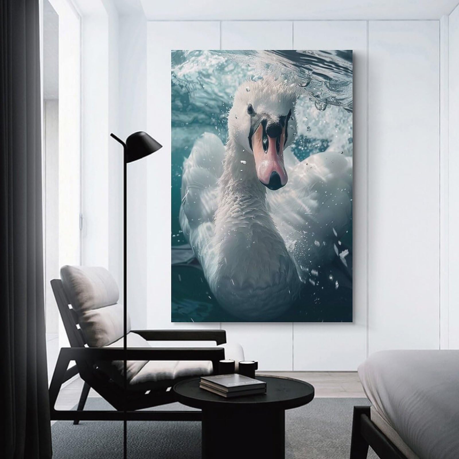 Swan Sea Canvas Wall Picture 24x36inch(60x90cm), for Contemporary Homes, Apartments Or Offices, Wall Decor with Flexible Room Appeal